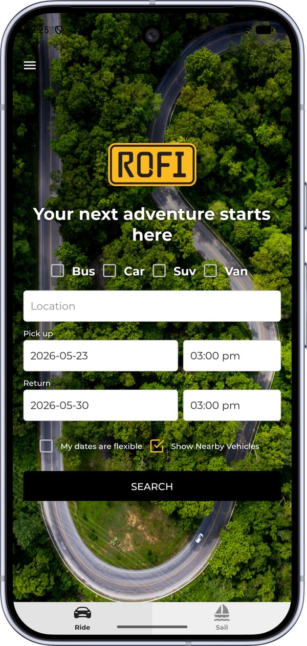 Searching for a rental in the ROFI app