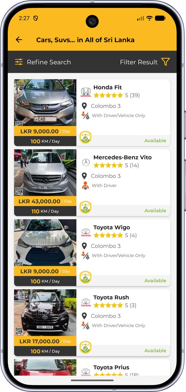 Browsing vehicles in the ROFI app