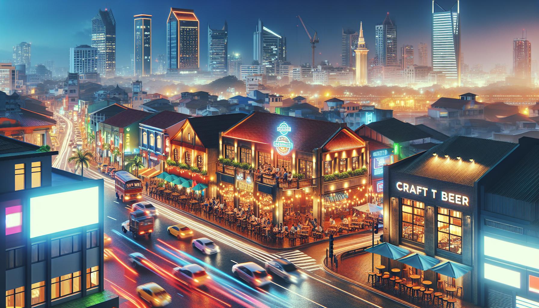 City Nightlife with Illuminated Buildings and Busy Streets