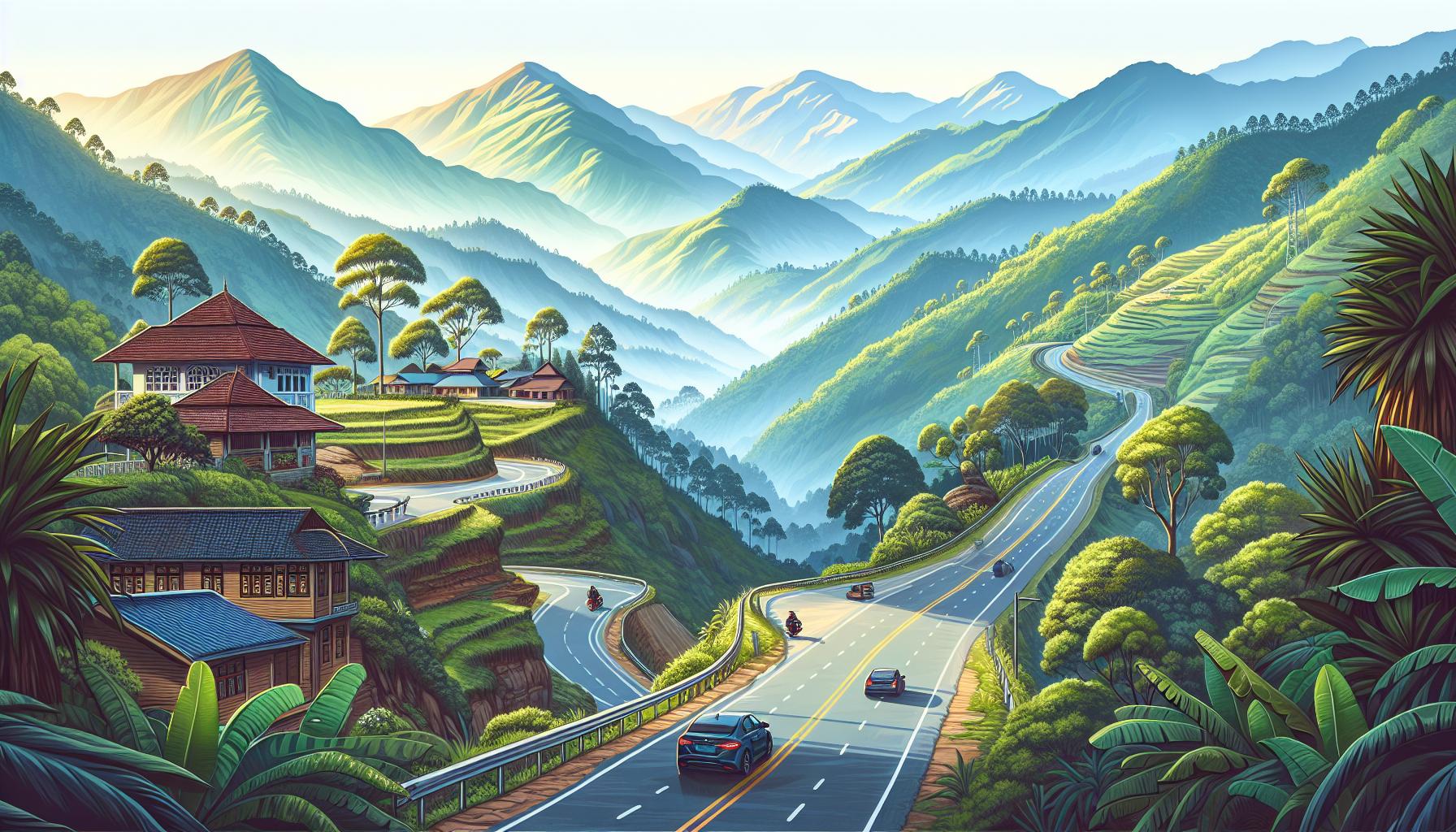 Mountainous Landscape with Serpentine Roads and Cozy Houses