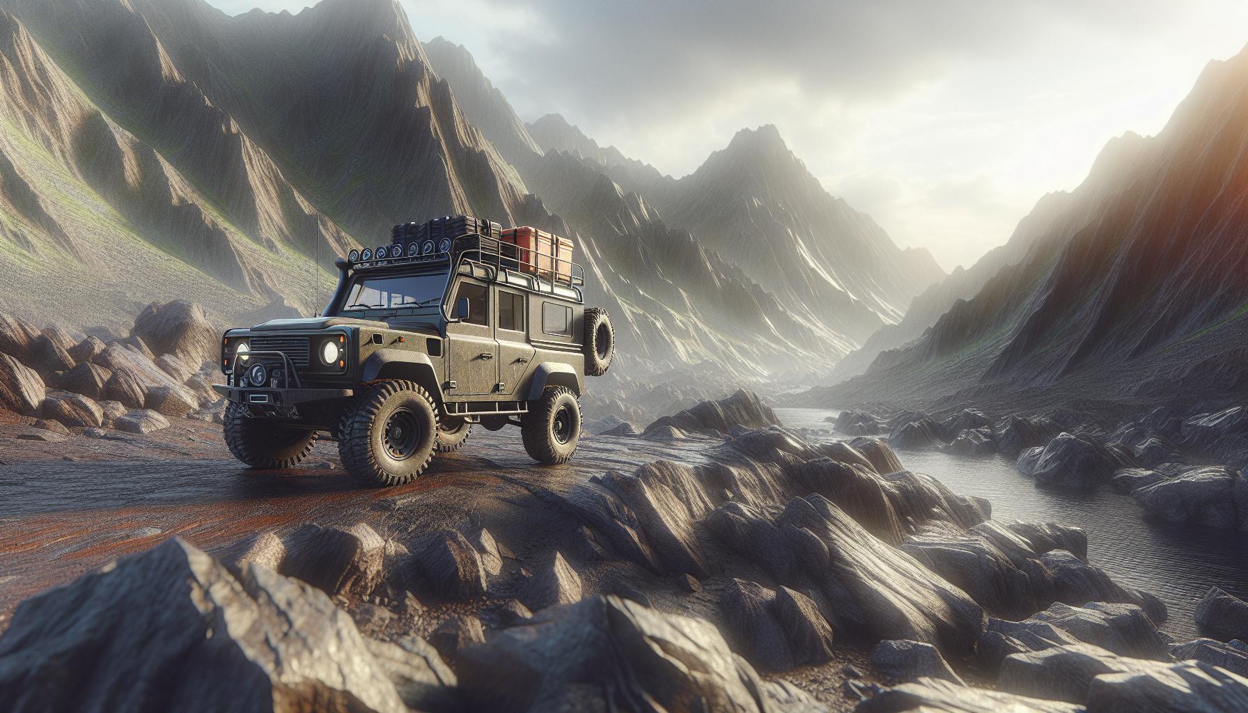 Off-Road Vehicle in Rugged Mountain Landscape