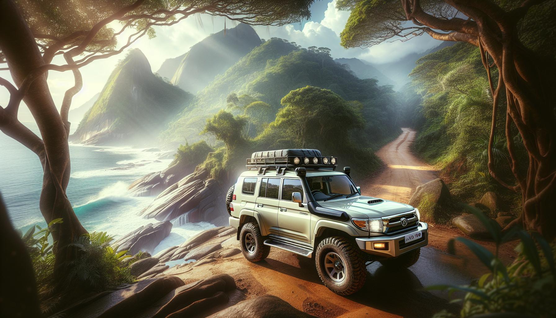 Off-Road Vehicle on Scenic Coastal Road