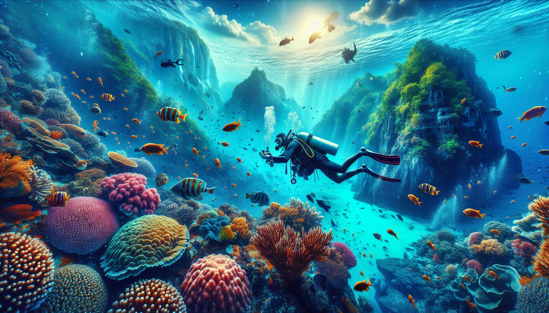 Underwater Diving Adventure in Vibrant Coral Reef with Marine Life