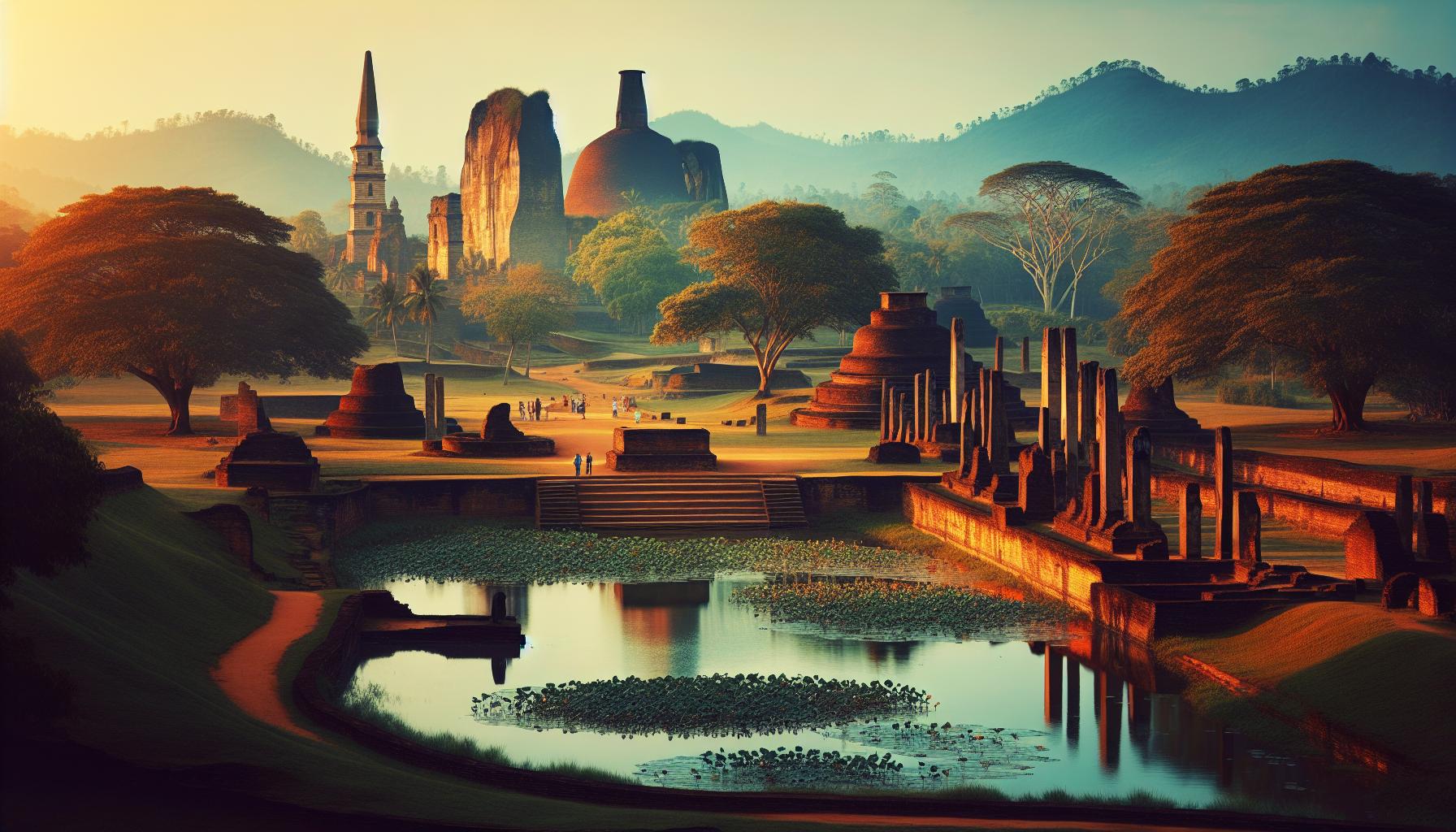 ancient-ruins-landscape-with-water-reflection-and-sunset