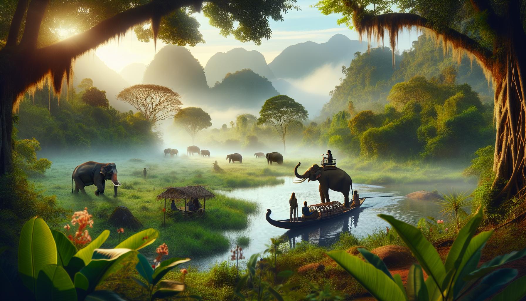 elephants-in-a-lush-riverlandscape-at-sunrise