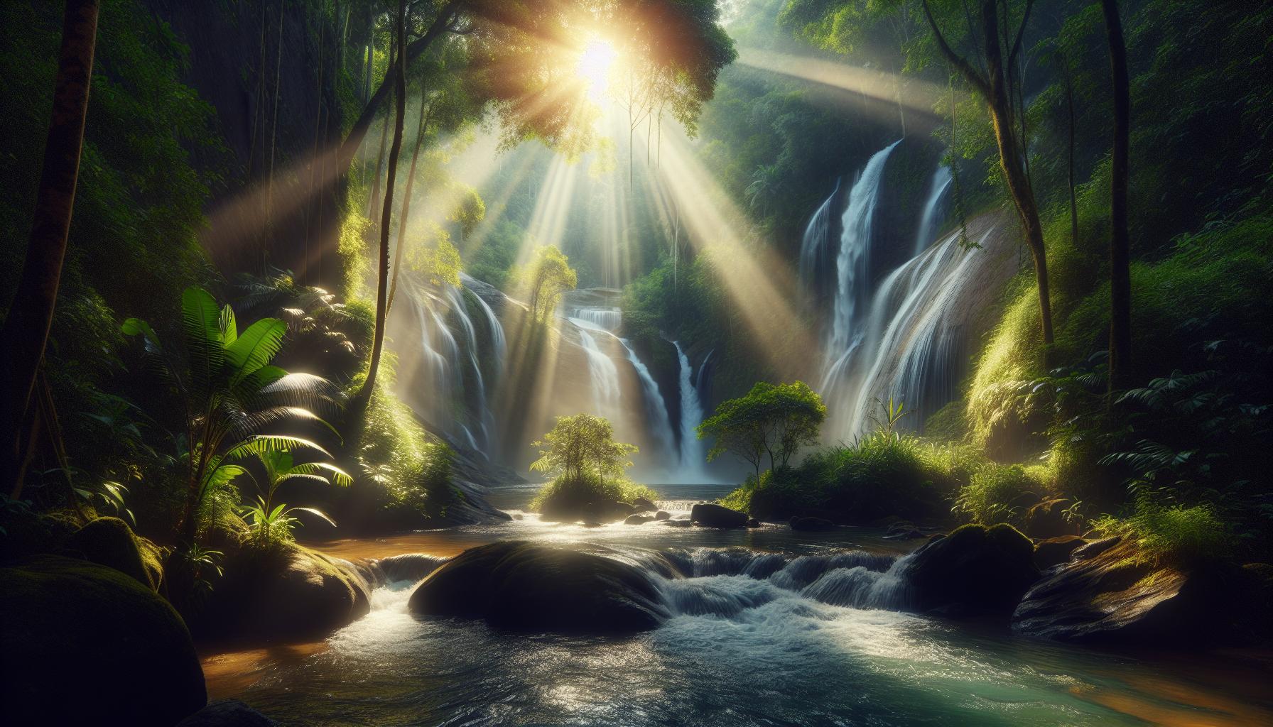 serene-waterfall-in-forest-with-sunlight-rays