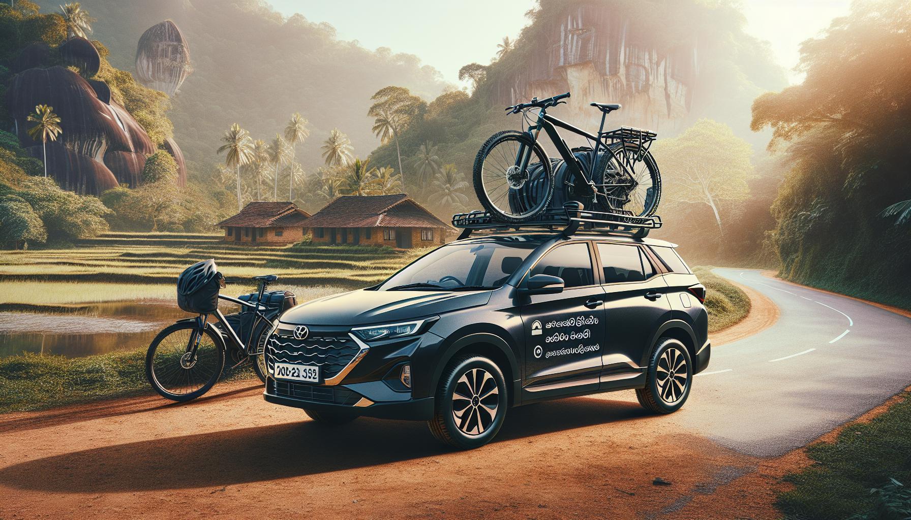 Adventure-ready SUV with bicycles in scenic landscape