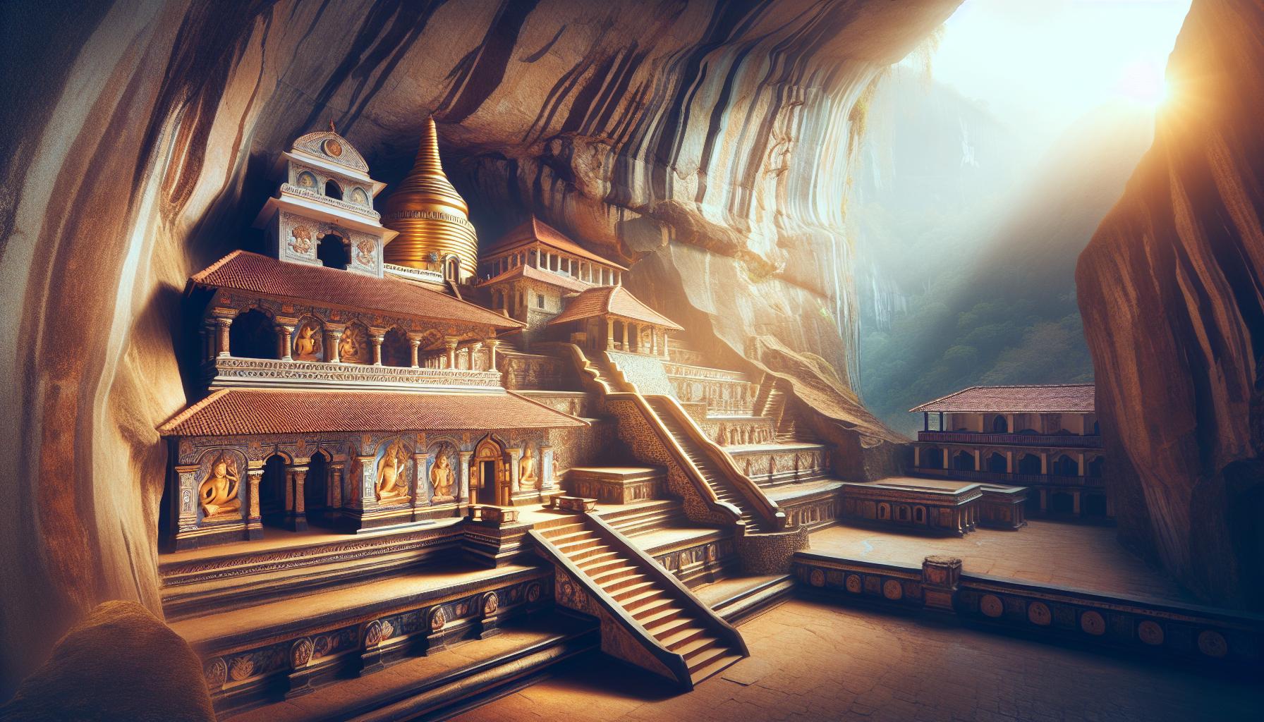 Cave Temple Complex with Intricate Architecture and Natural Light
