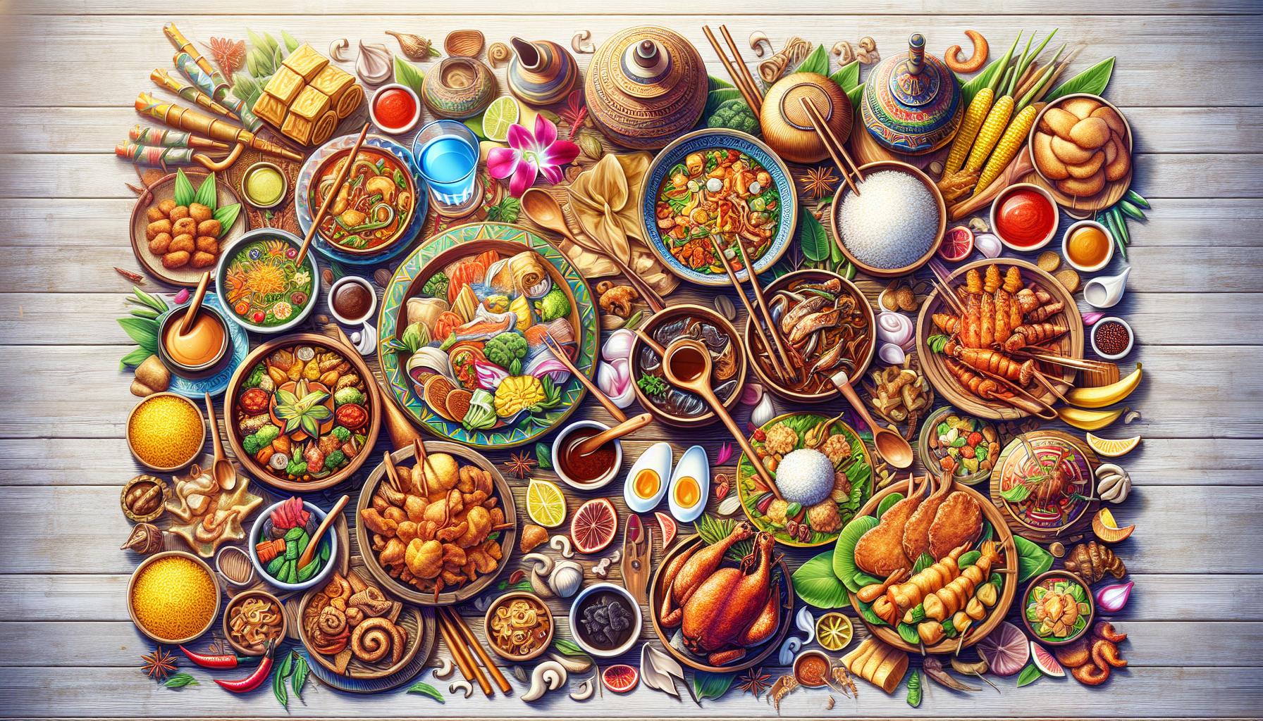 Colorful Assortment of Asian Dishes and Ingredients