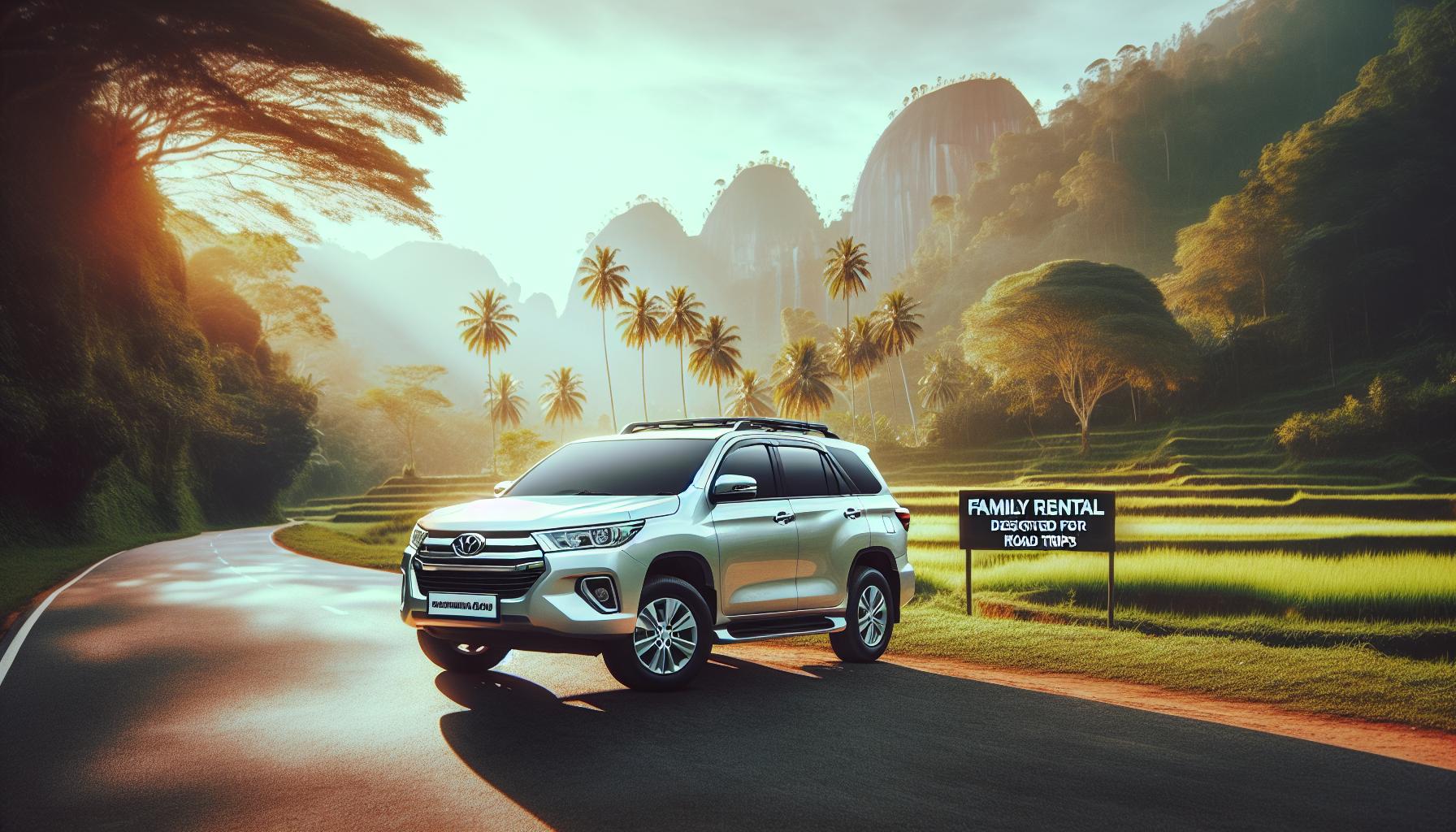 Family Rental SUV in Scenic Tropical Landscape