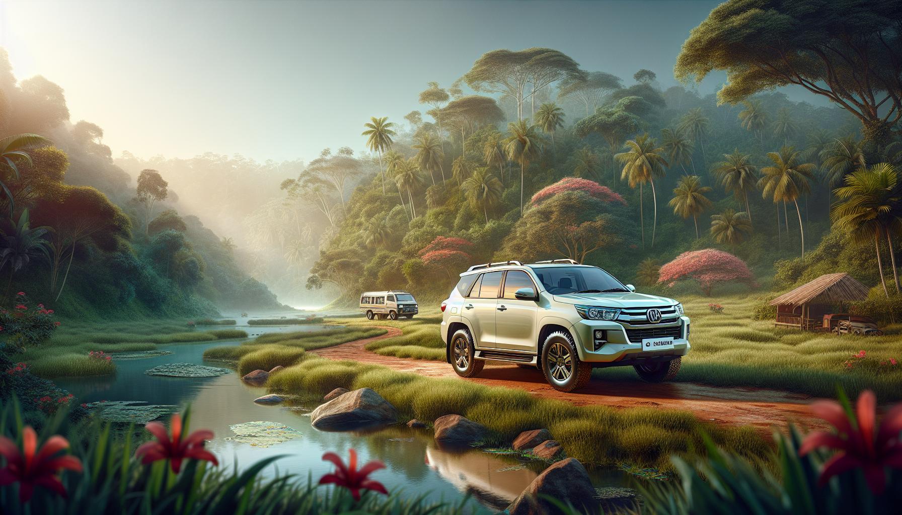 SUVs on a Scenic Jungle Road