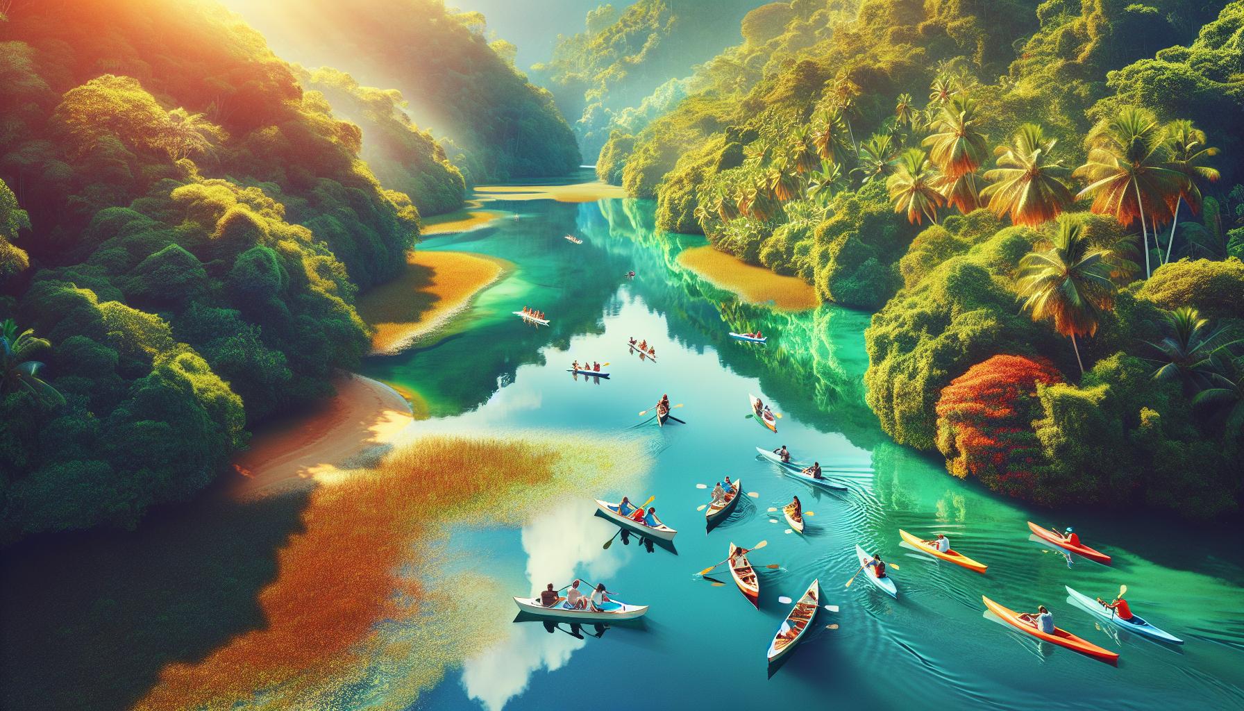Serene Kayaking Experience in Lush Tropical Landscape