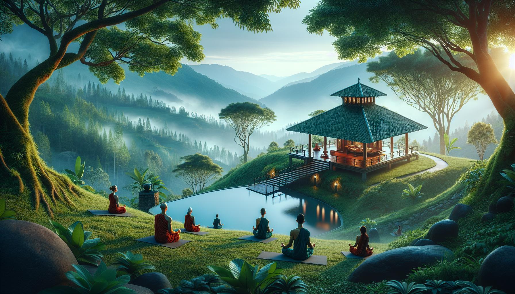 Serene Meditation Retreat in Lush Mountain Landscape