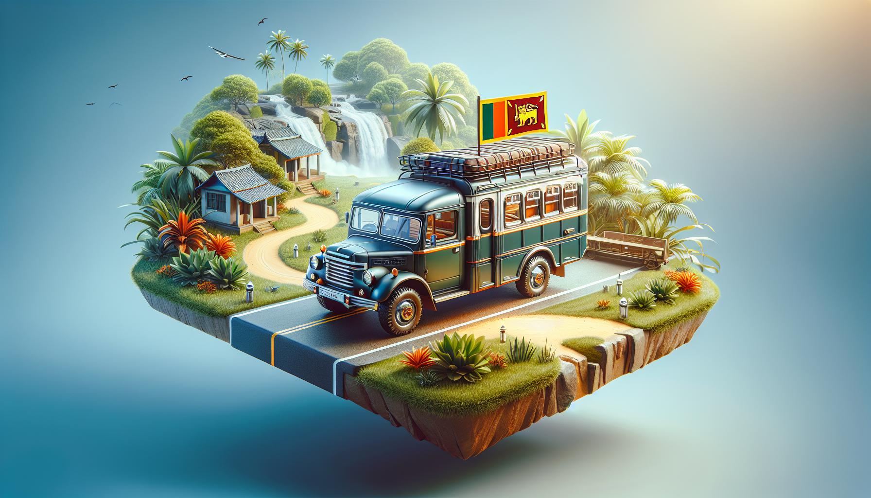 Sri Lankan Bus in Tropical Landscape