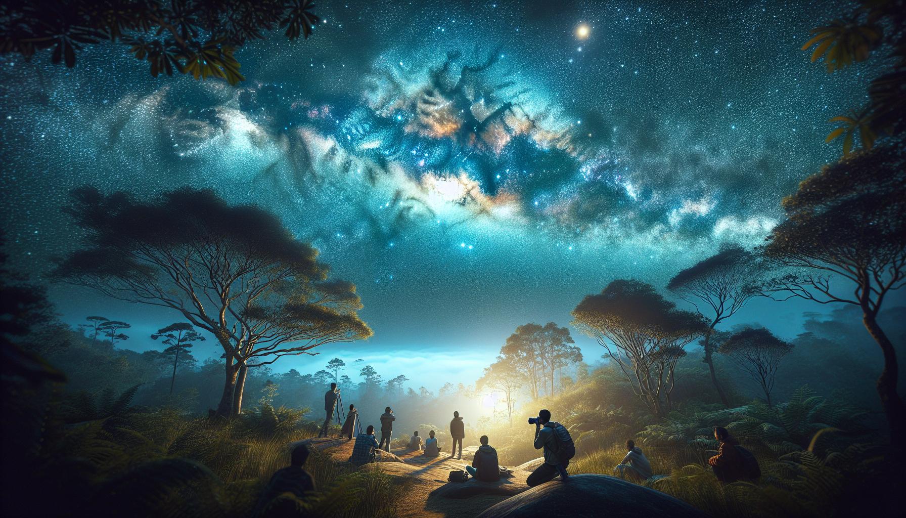 Stargazing in a Serene Forest Under a Starry Sky