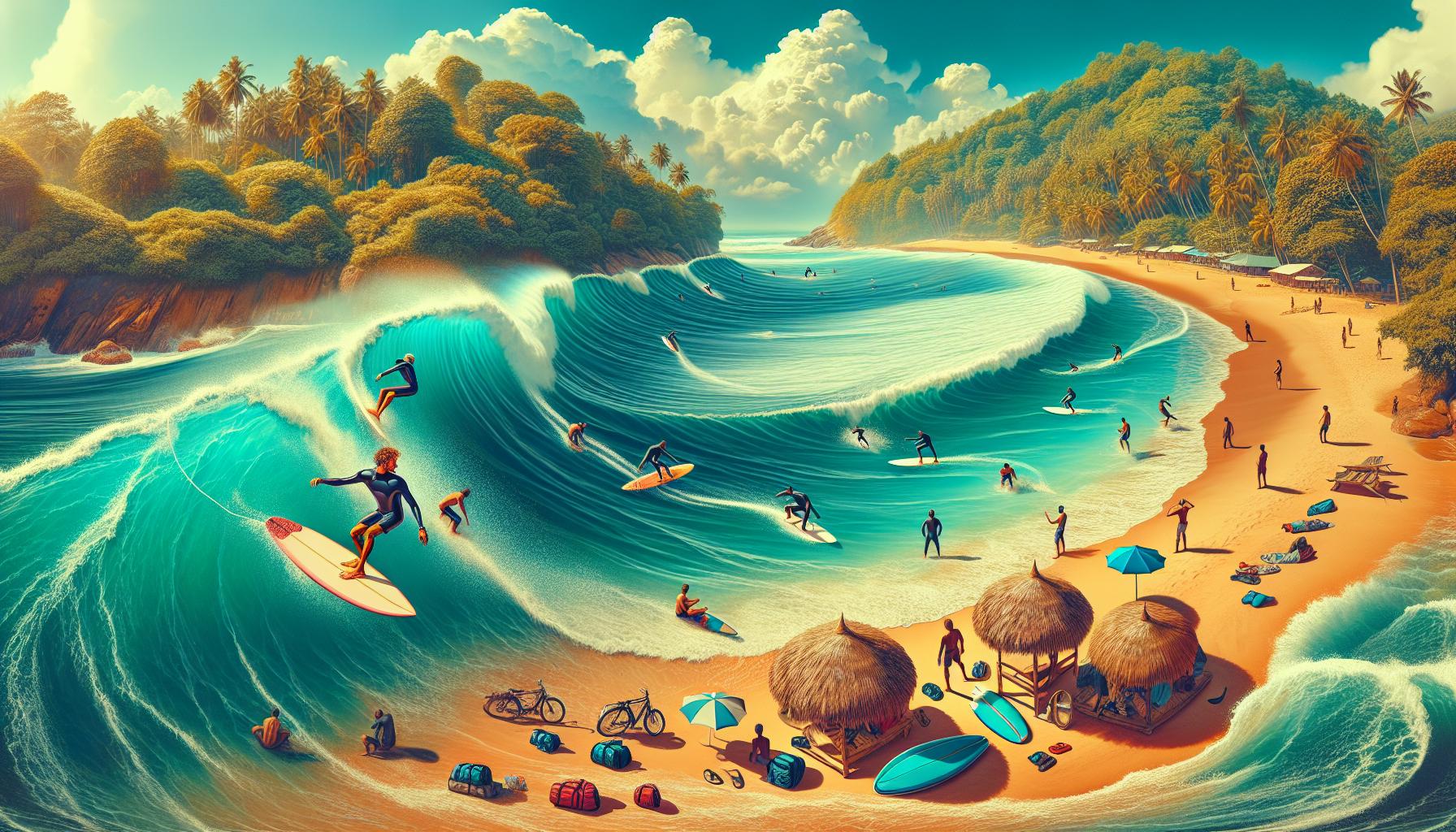 Surfing Adventure on a Tropical Beach