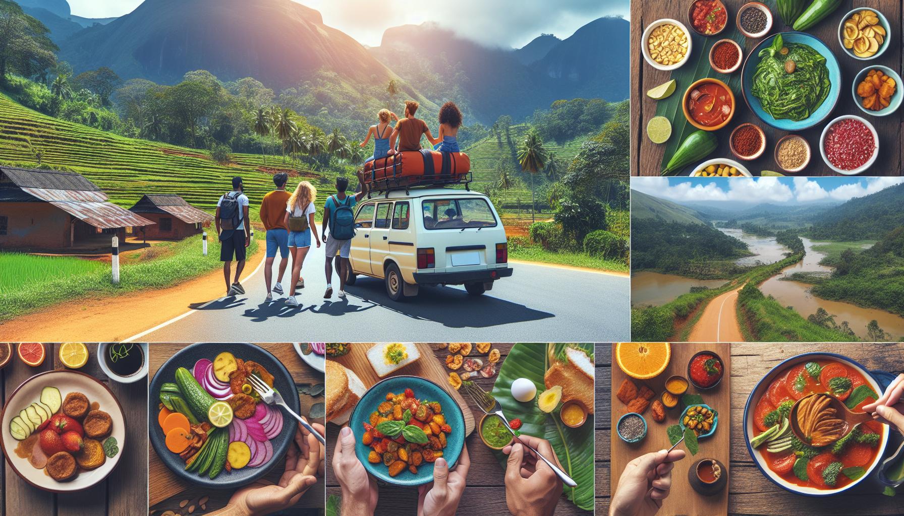 Traveling through lush landscapes with friends and enjoying diverse local cuisines
