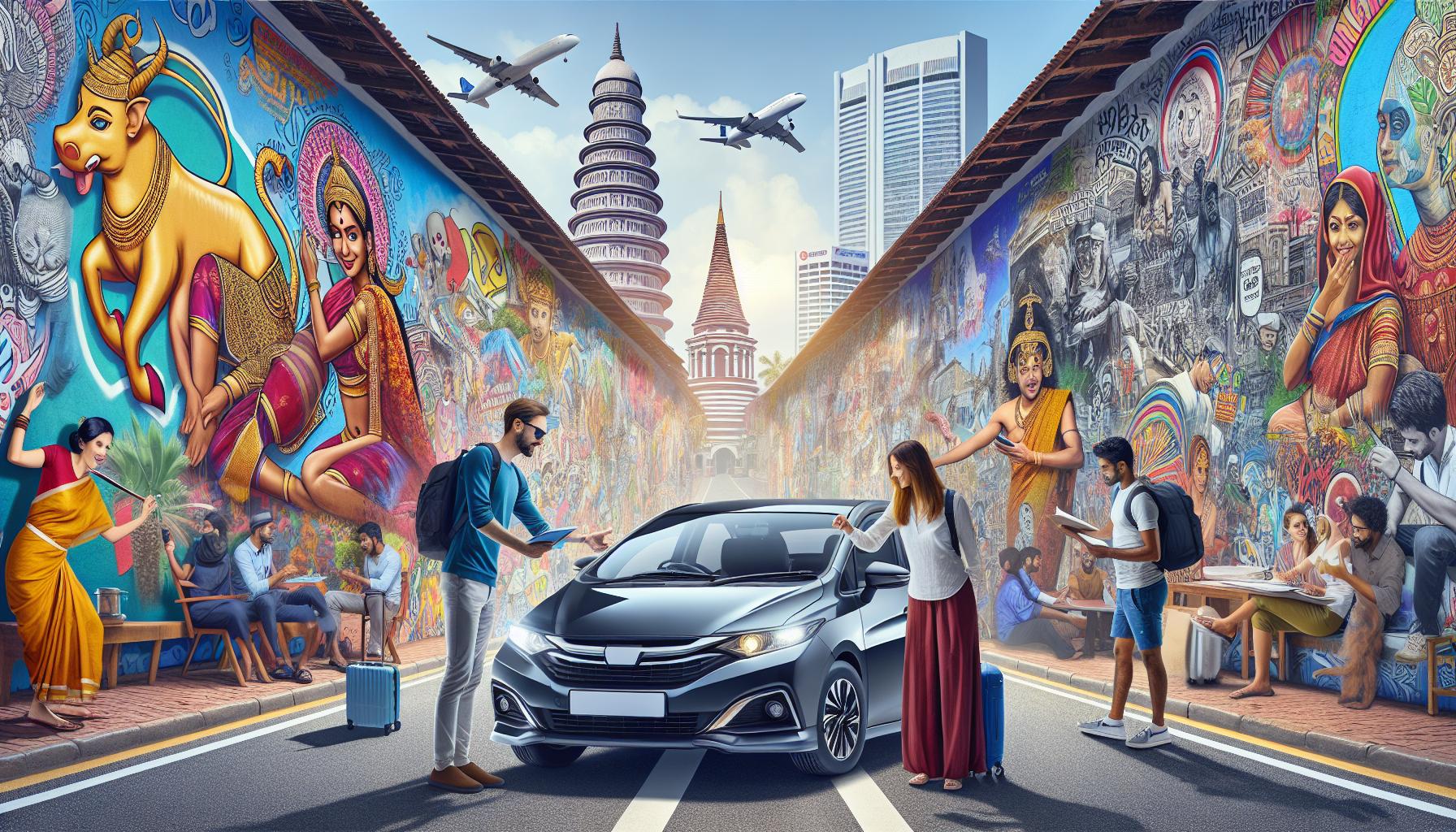 Vibrant-culture-street-scene-with-artistic-murals-and-urban-transportation