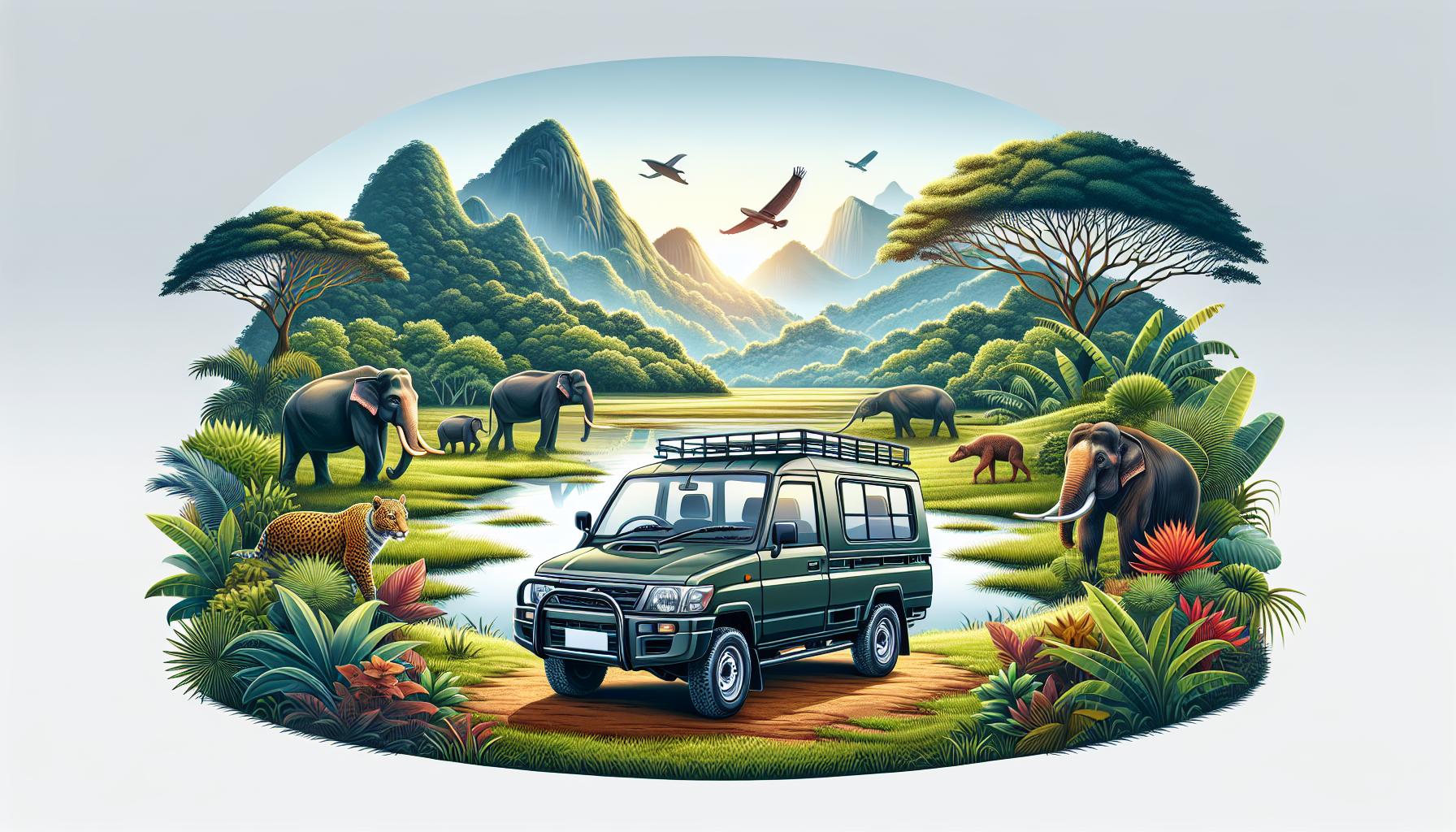 Wildlife Safari Adventure with Elephants and Scenic Landscape