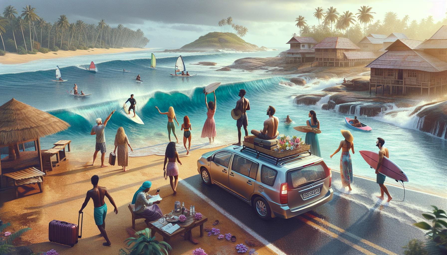 beach-scene-with-surfers-tourists-and-vehicles