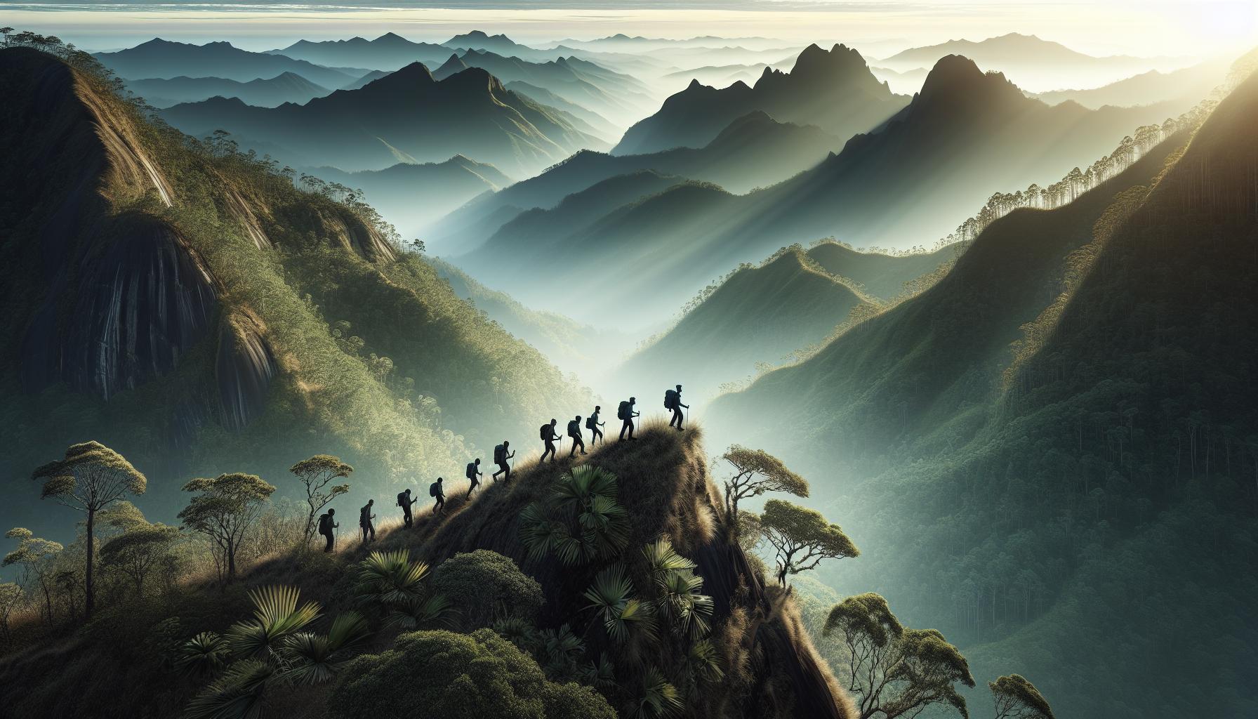 hikers-on-mountain-ridge-at-sunset