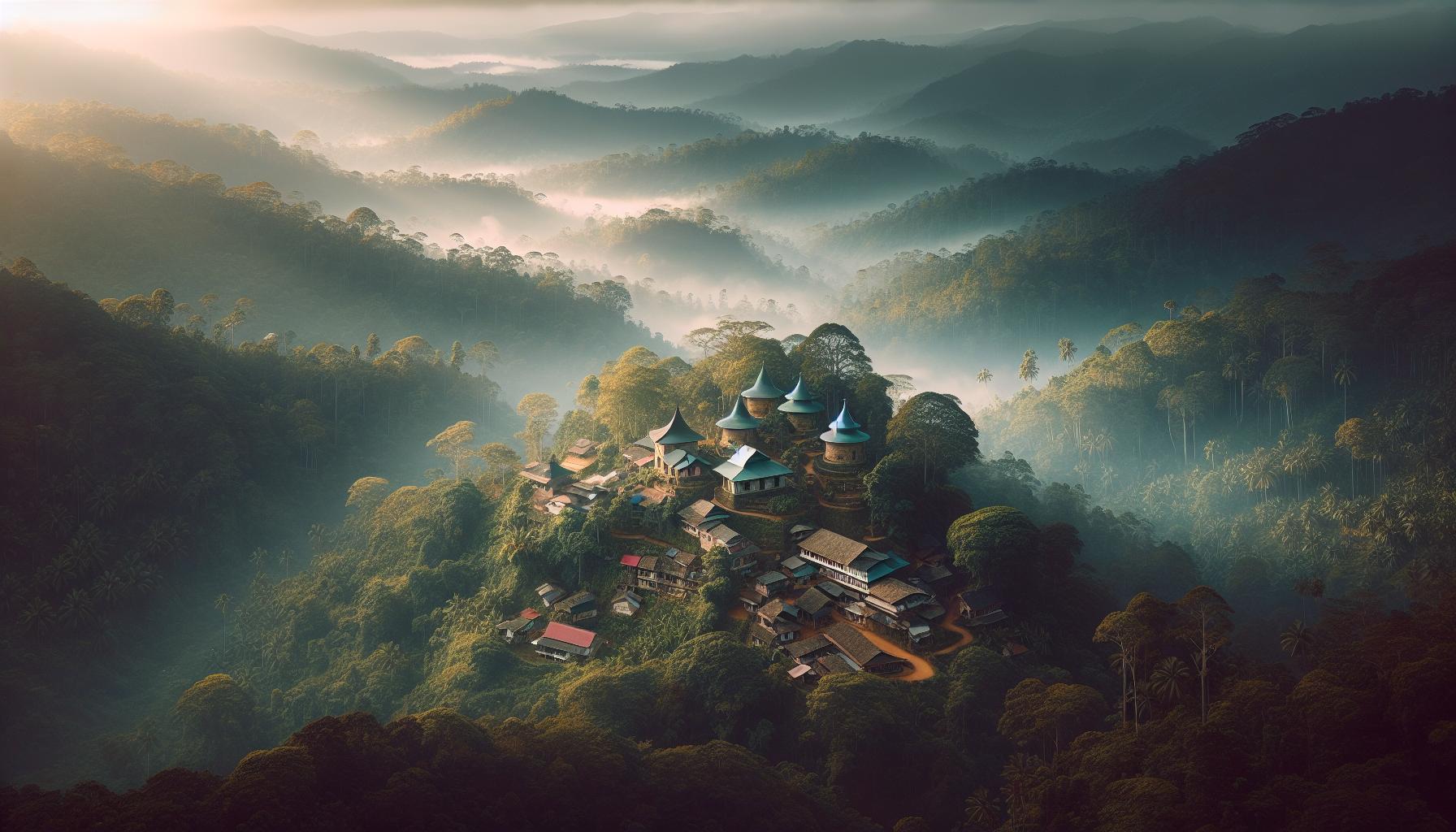 misty-mountain-village-with-turrets-in-dense-forest