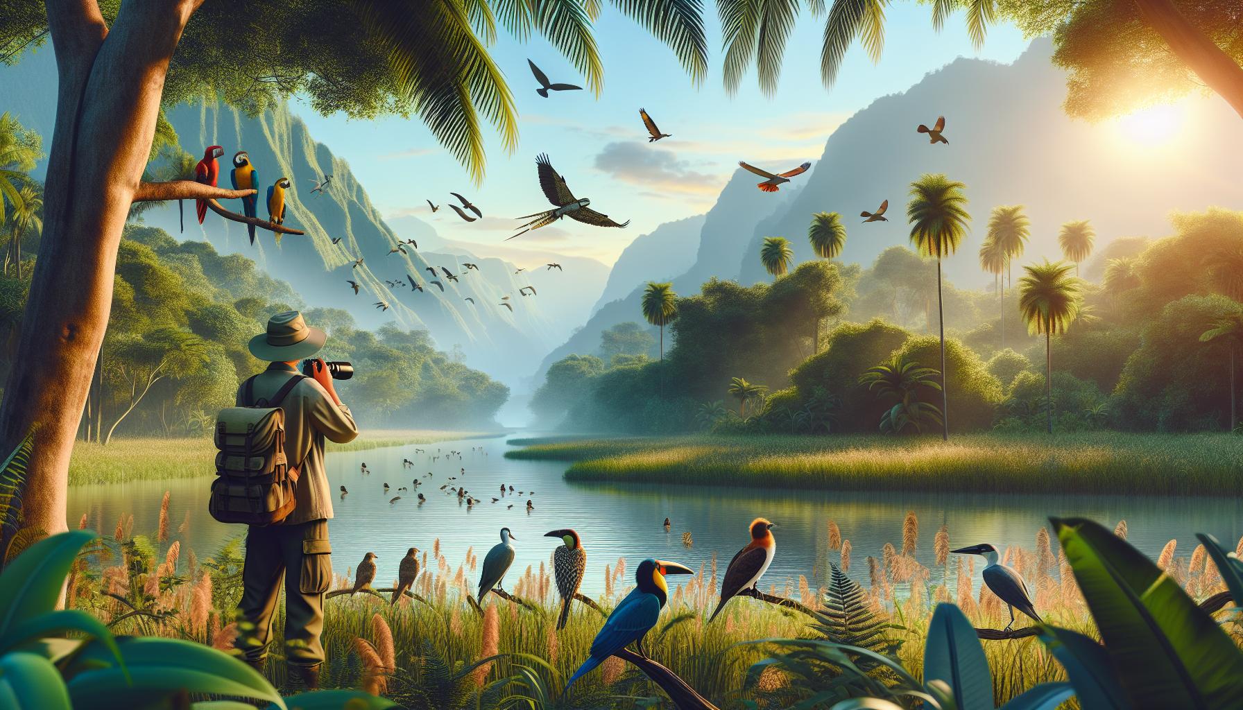 nature-photographer-capturing-birds-in-tropical-landscape