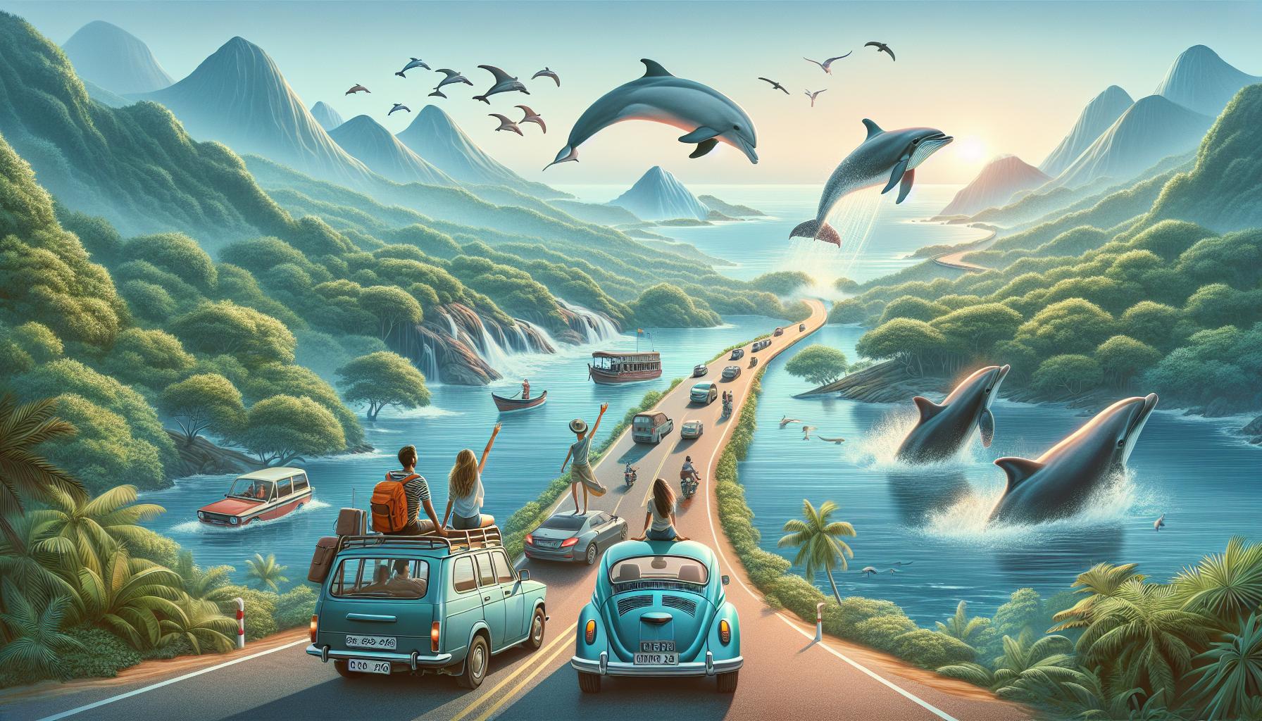 scenic-coastal-view-with-dolphins-and-cars