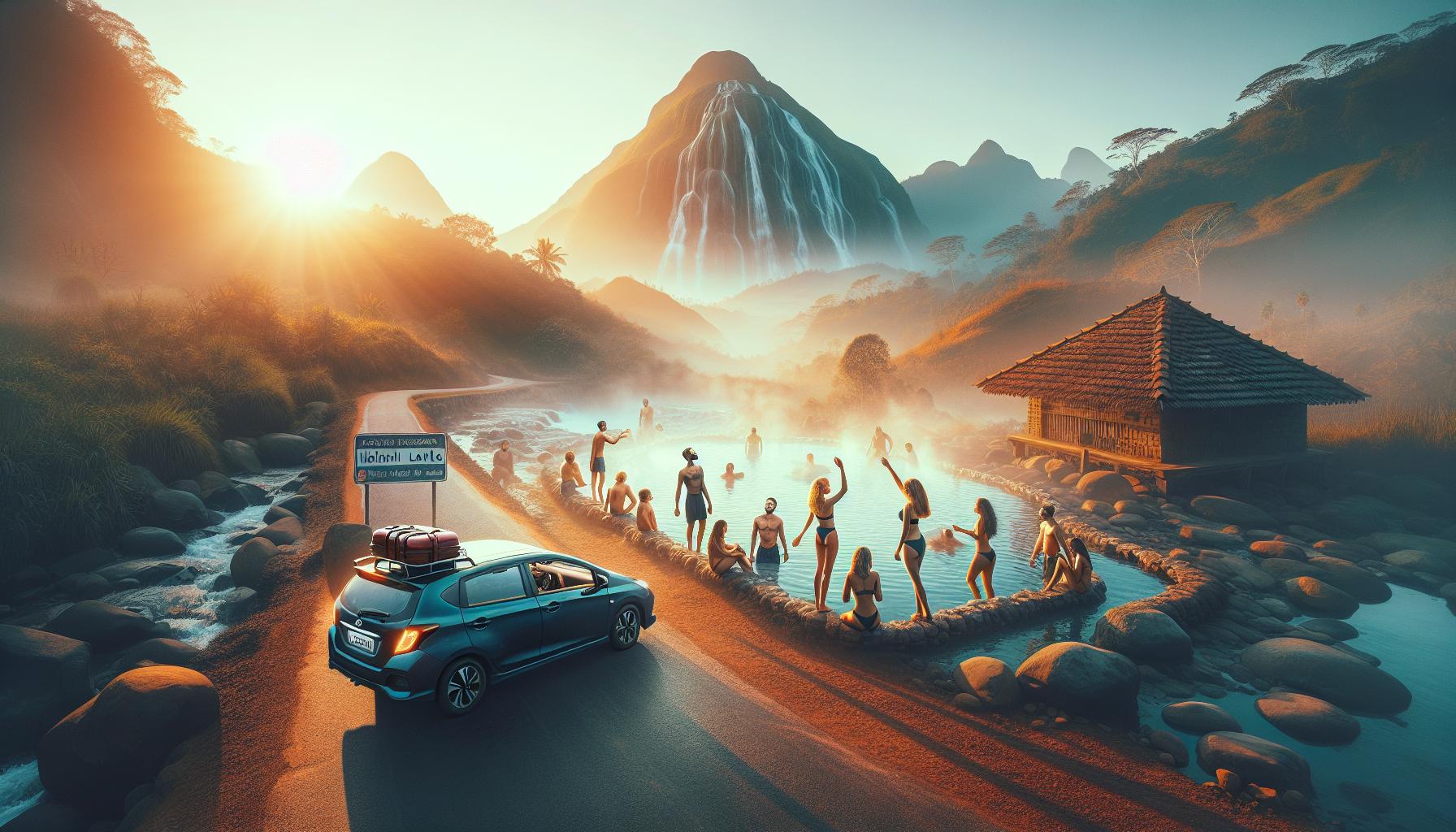 scenic-hot-spring-adventure-with-car-and-sunrise-background