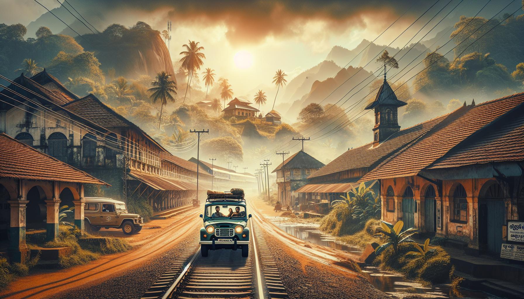 scenic-view-of-a-village-road-with-vehicles-and-mountains-at-sunset
