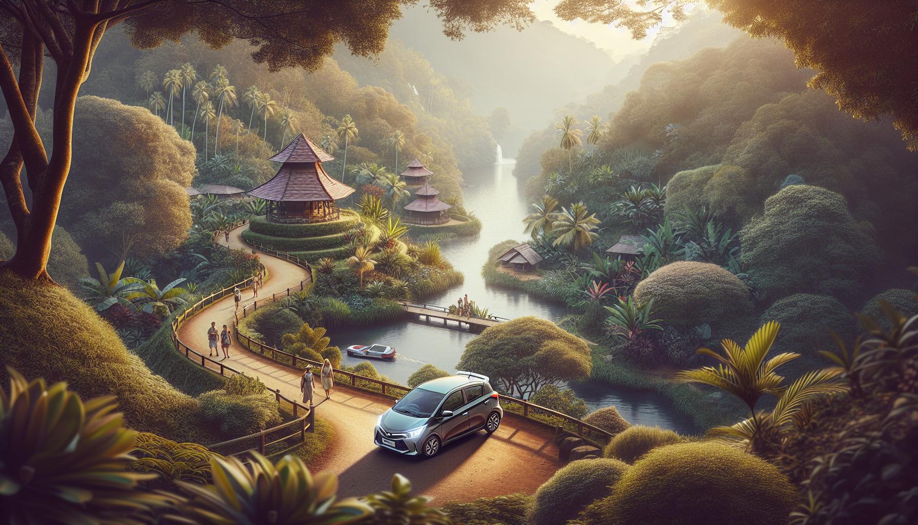 serene-landscape-with-car-in-tropical-setting