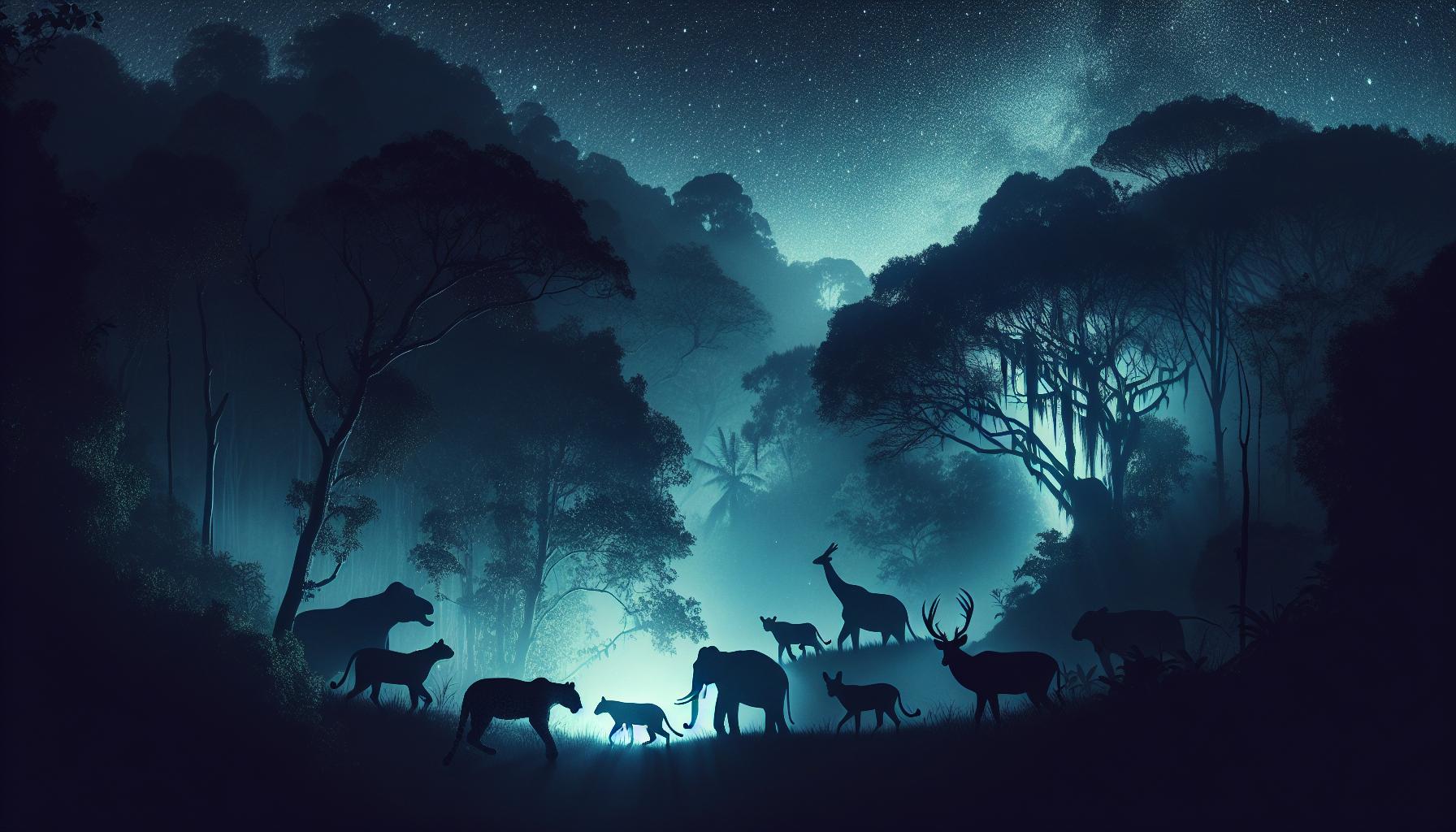 silhouettes-of-wild-animals-in-mystical-forest-at-night