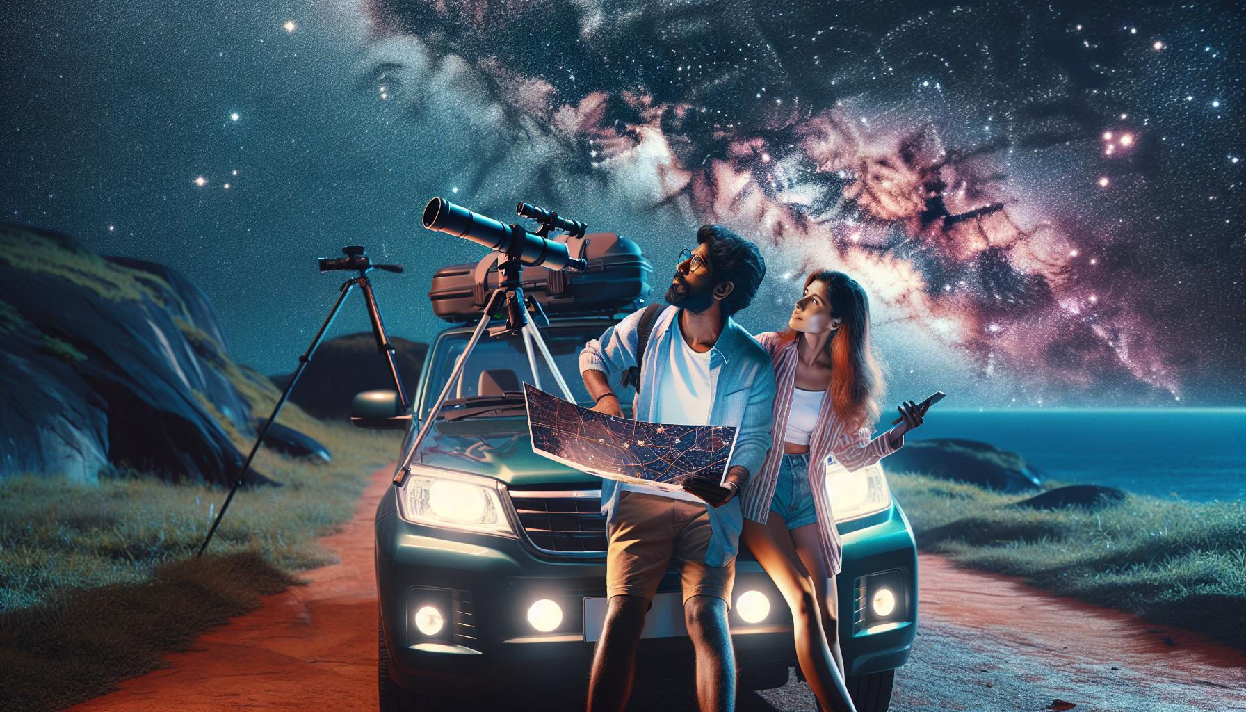 stargazing-couple-with-telescope-and-map-under-night-sky