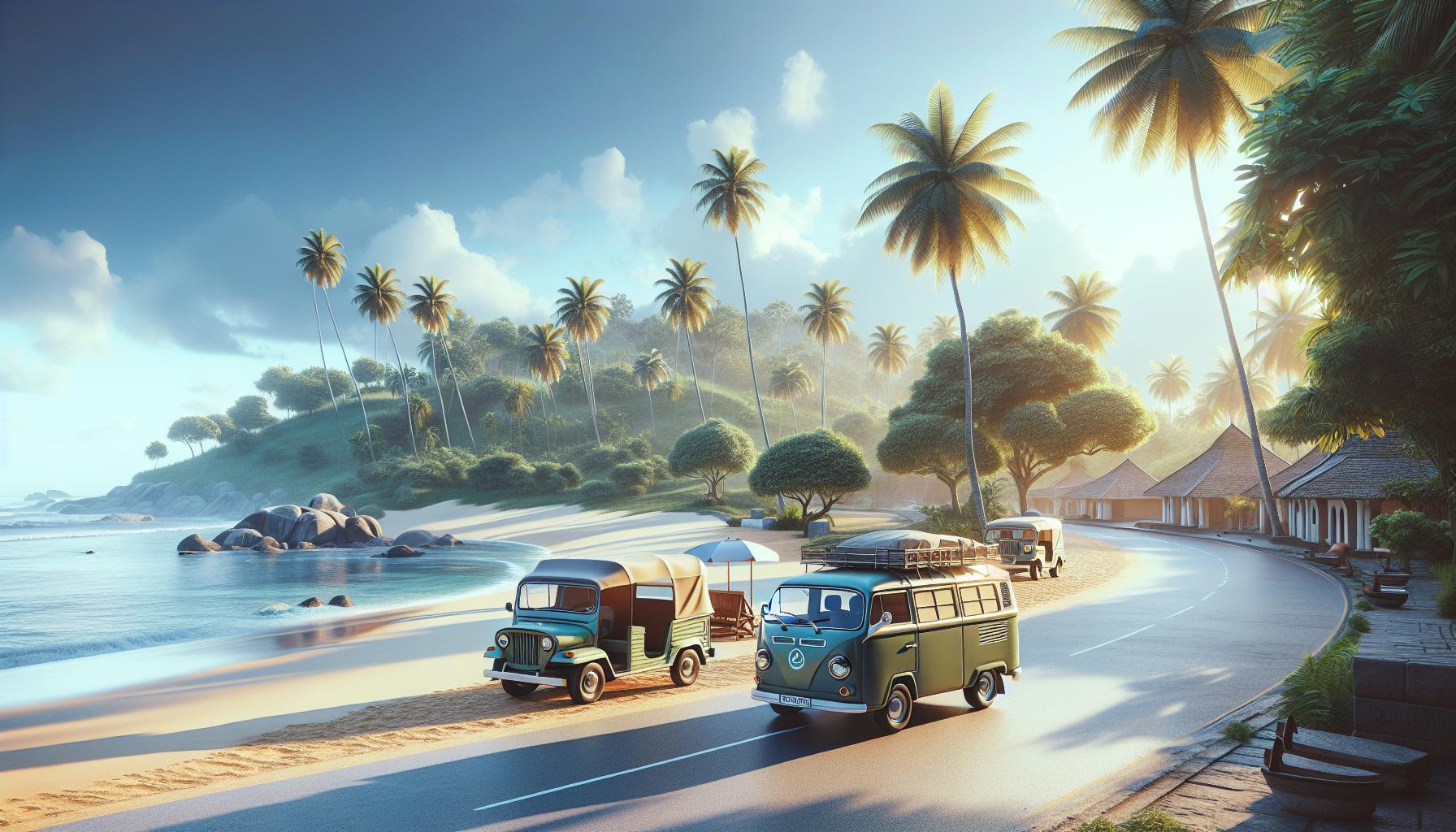 vintage-cars-driving-along-tropical-beach-road-with-palmtrees-and-cottages