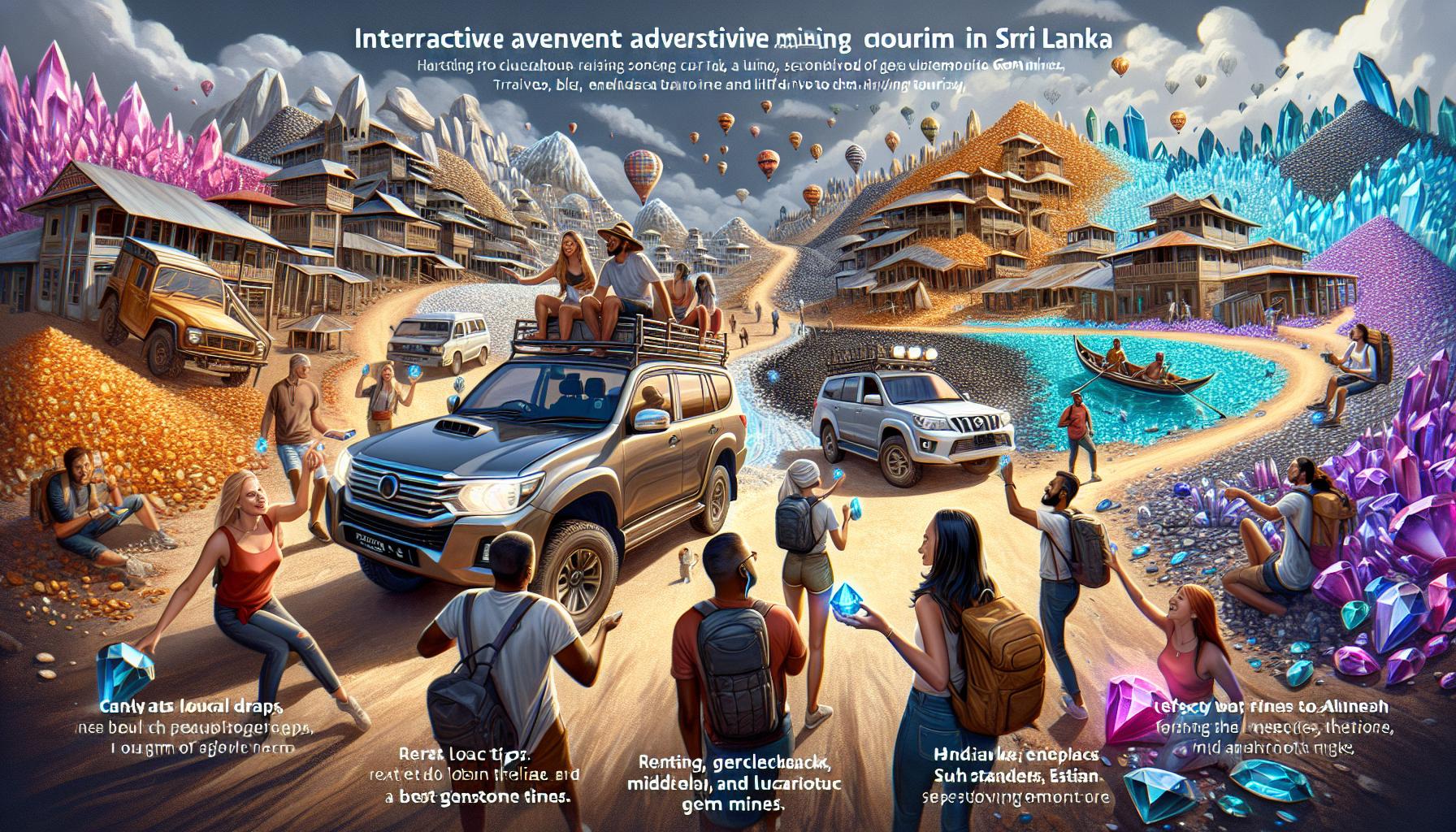 Interactive gemstone mining tourism scene in Sri Lanka
