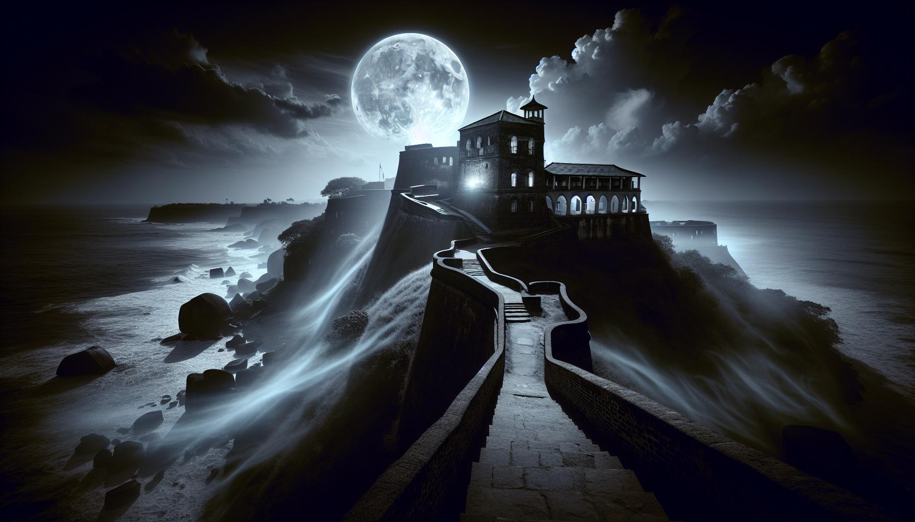 Moonlit Fortress on a Cliff Overlooking the Sea
