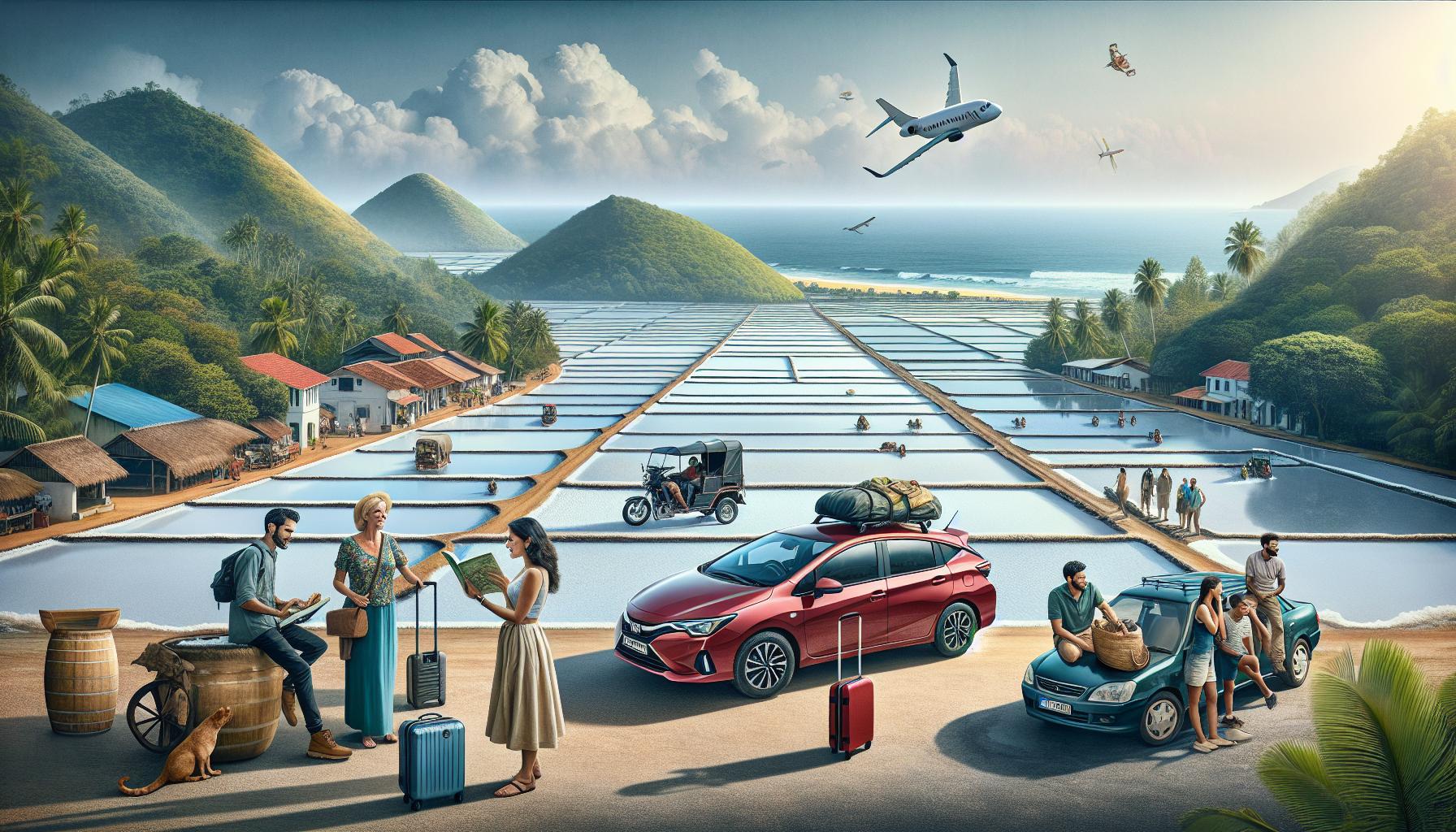 Salt Pan Landscape with Tourists and Vehicles