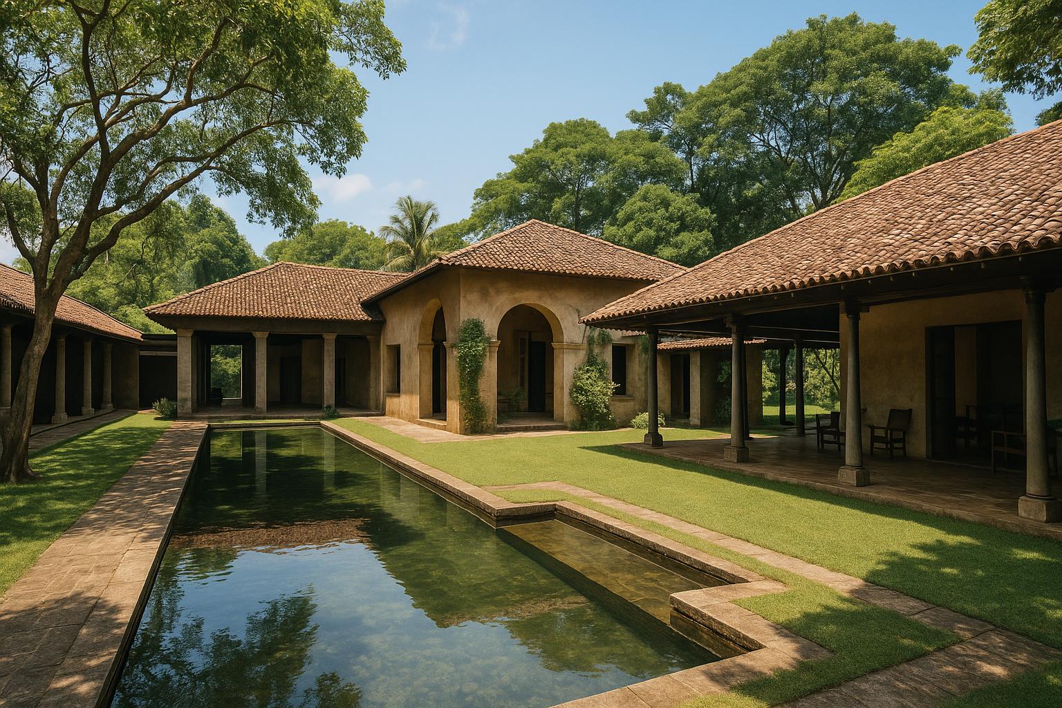 Serene Courtyard with Traditional Architecture and Reflecting Pool