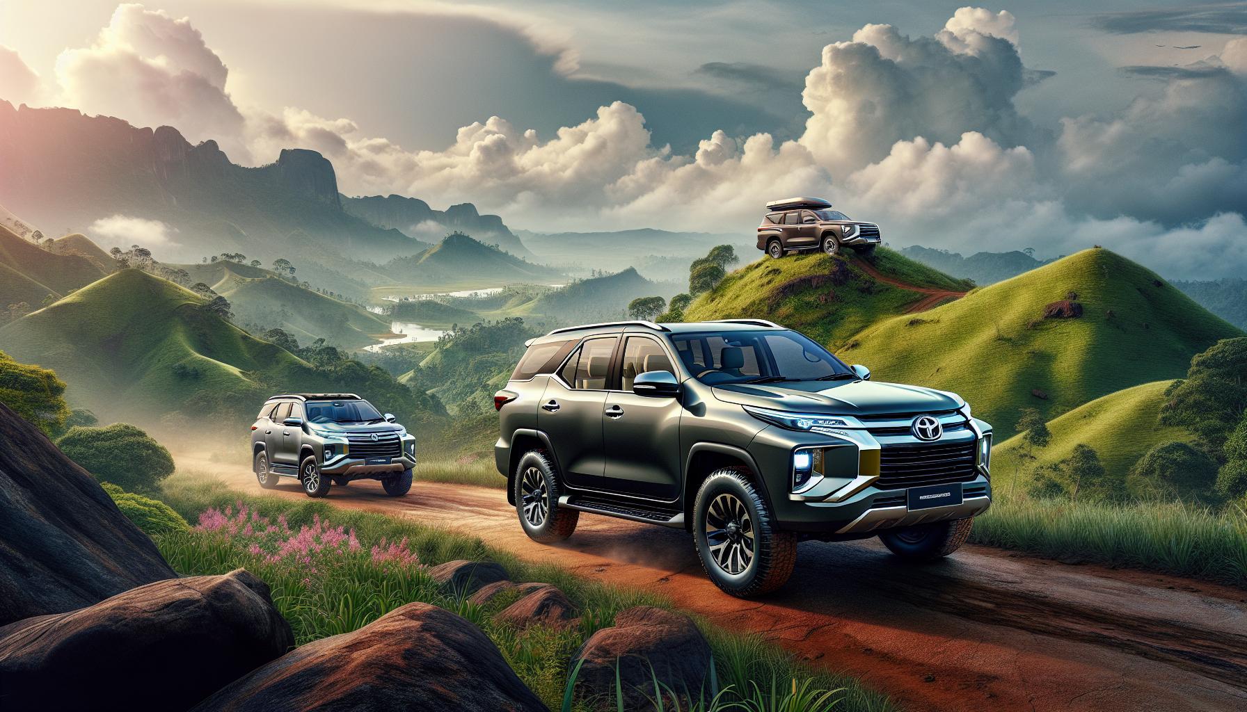 Toyota SUVs in a scenic mountainous landscape