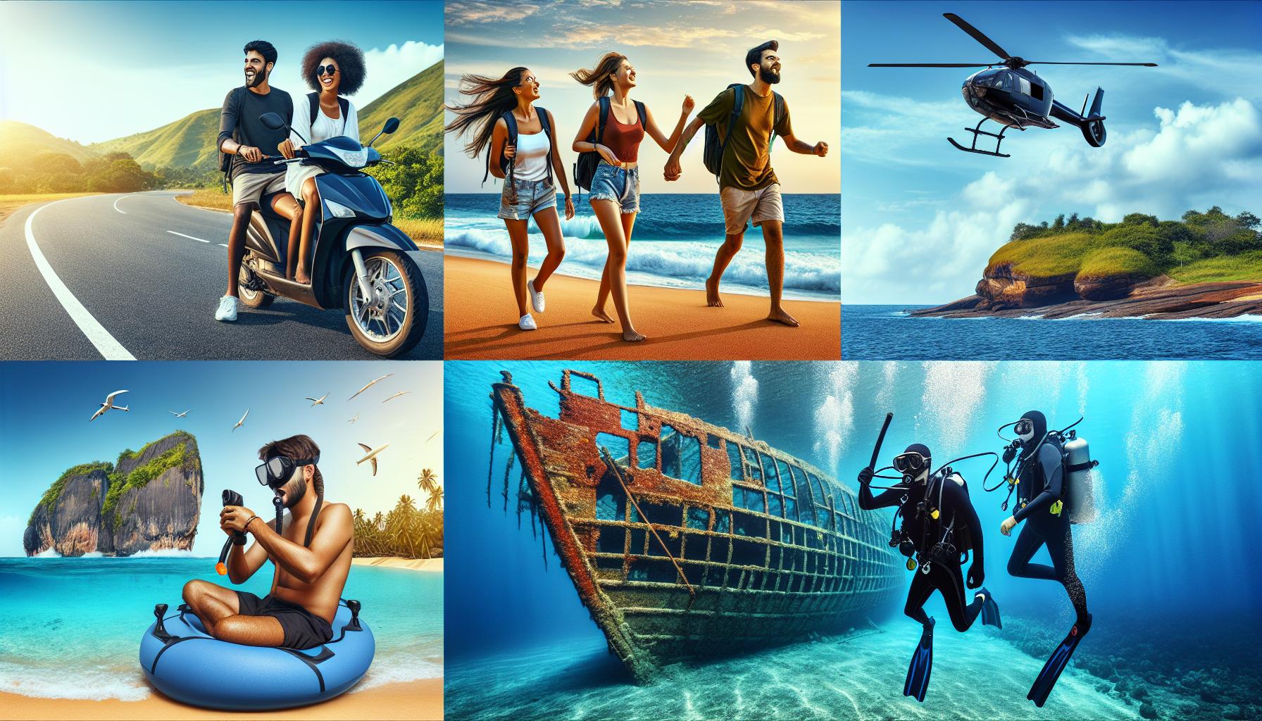adventure-activities-collage-scooter-beach-scuba-diving-helicopter