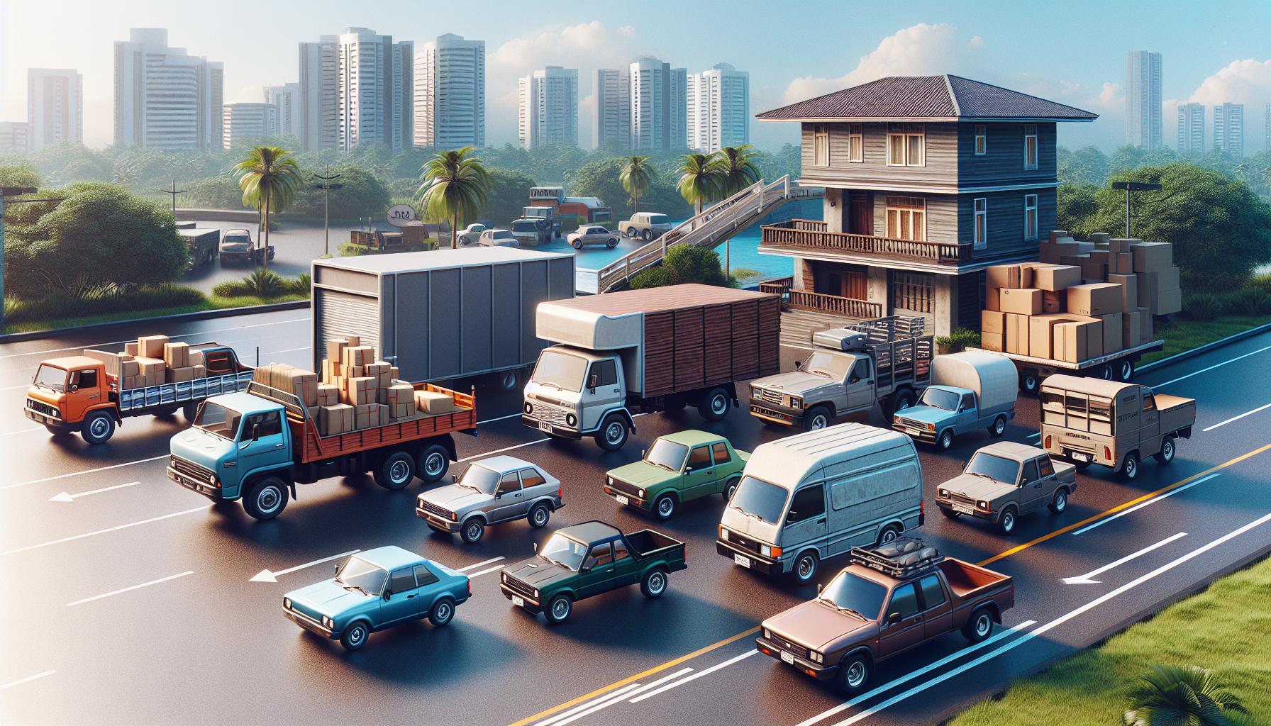 cityscape-with-cars-and-delivery-trucks