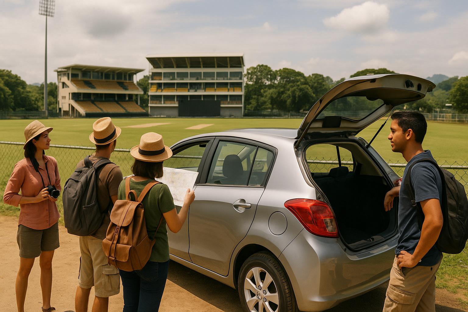 friends planning a road trip at a sports field