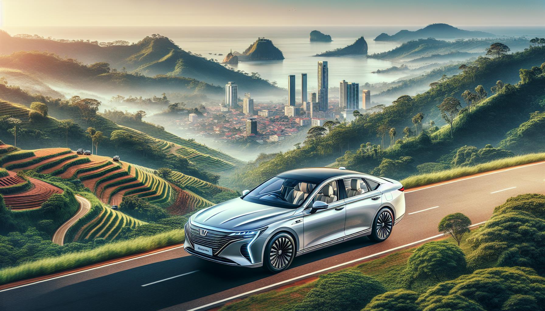 scenic-view-of-a-modern-car-on-a-winding-road-with-mountains-and-cityscape-in-the-background
