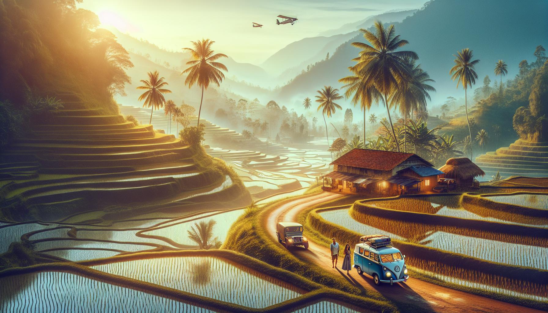 serene-rice-terraces-at-sunset-with-cars-and-palm-trees
