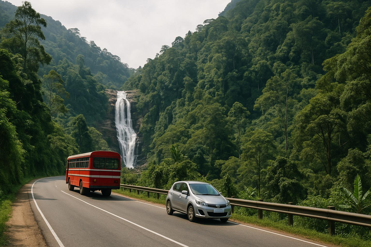 waterfall_view_with_bus_and_car_on_road